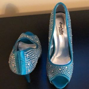 NEW teal and diamond studded heels